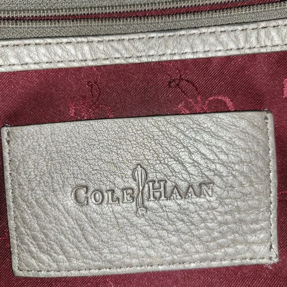 Cole Haan Silver Metallic Pebbled Leather Tote Satchel Purse Silver Hardware